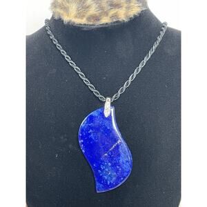 lapis lazuli pendant Necklace Silver Tone With Diamond Style Stone Clasp